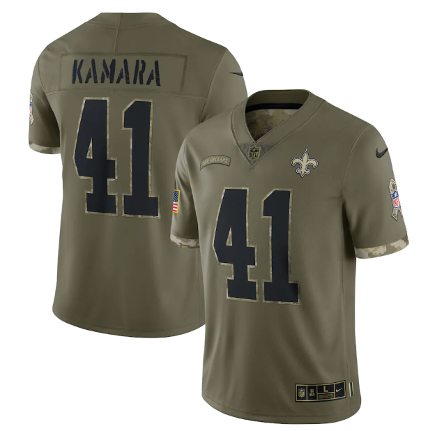 Men's New Orleans Saints #41 Alvin Kamara Olive 2022 Salute To Service Limited Stitched Jersey